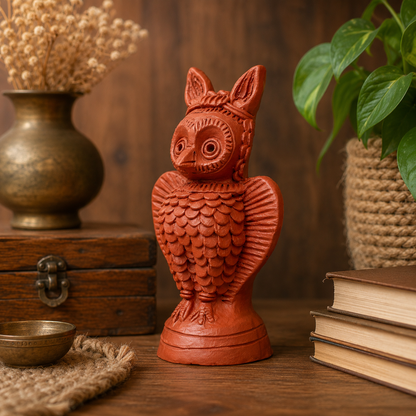 SHILPOGRAM Handcrafted Bankura Terracotta Owl | Traditional Handmade Decorative Showpiece | Ethnic Home Décor & Gift Item | 7 Inch |