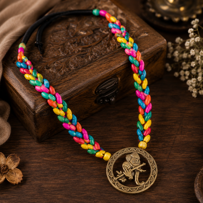 Dhokra Art Brass Metal Jewellery Set for Women Ganesh Multicolor Wooden Beads DN21