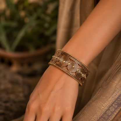 Dhokra Art Brass Metal Bangle for Women D27 (Free Size)