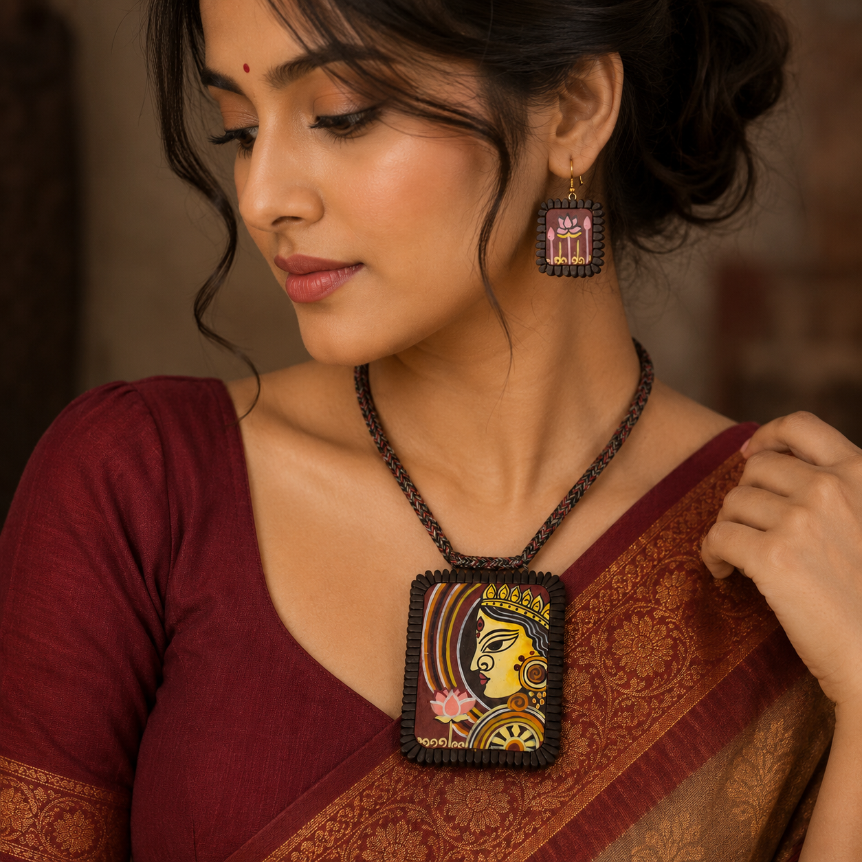 Handmade Terracotta Jewelry Set Devi Durga TRN171