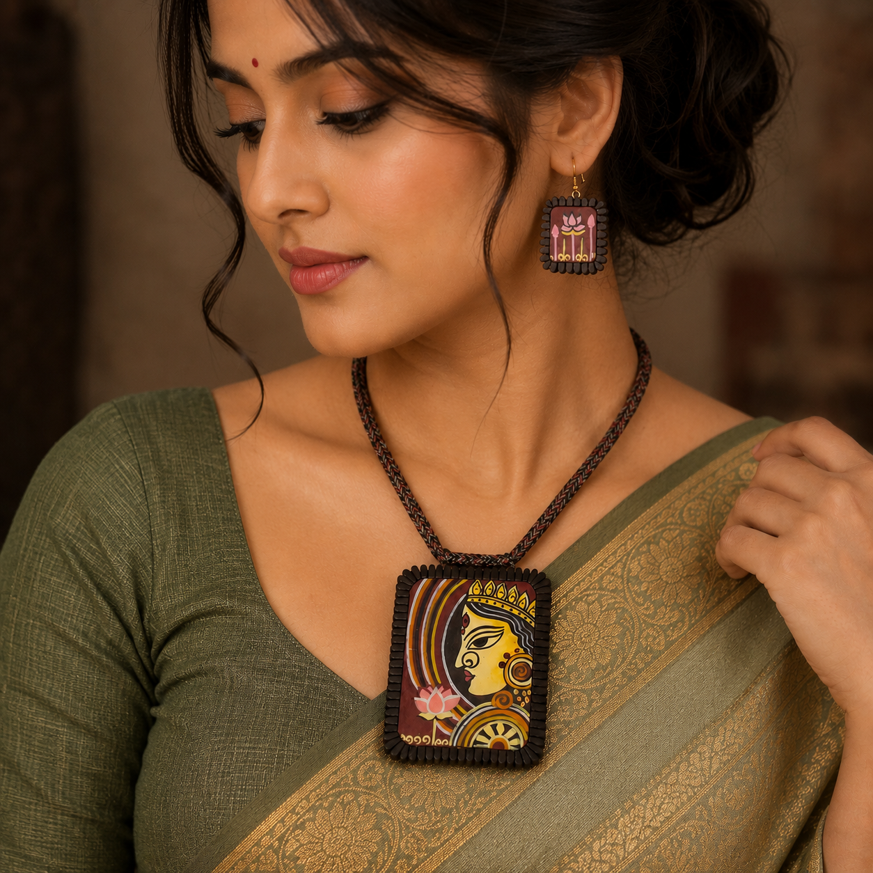 Handmade Terracotta Jewelry Set Devi Durga TRN171