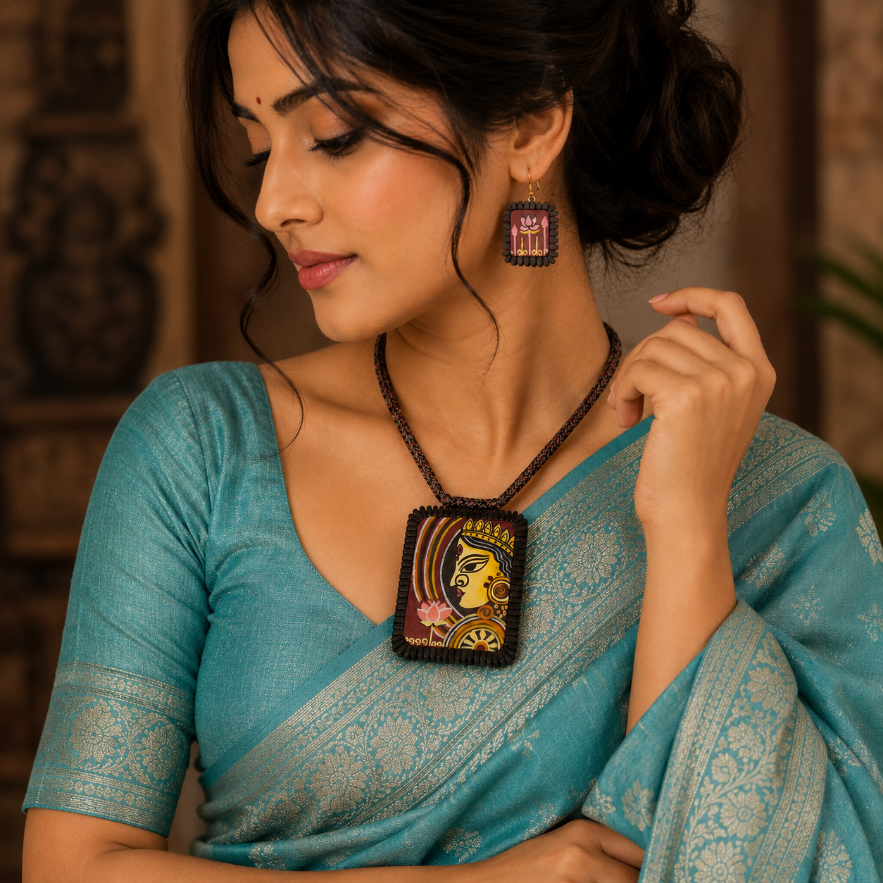 Handmade Terracotta Jewelry Set Devi Durga TRN171