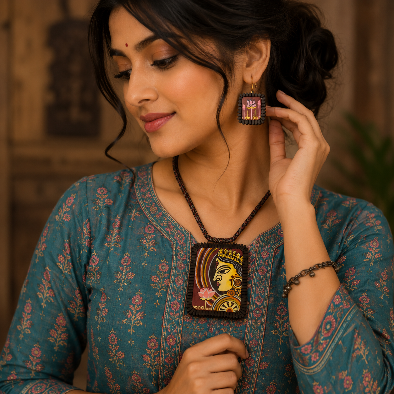 Handmade Terracotta Jewelry Set Devi Durga TRN171