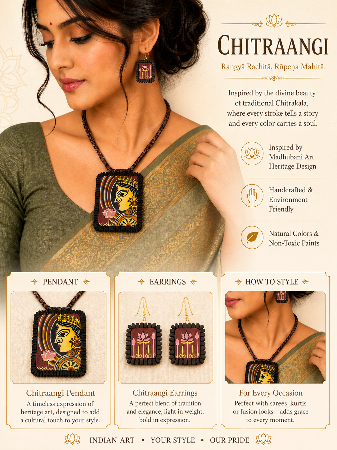 Handmade Terracotta Jewelry Set Devi Durga TRN171