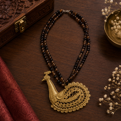 Handcrafted Dhokra Art Brass Metal Jewellery with Glass Beads for Women D83