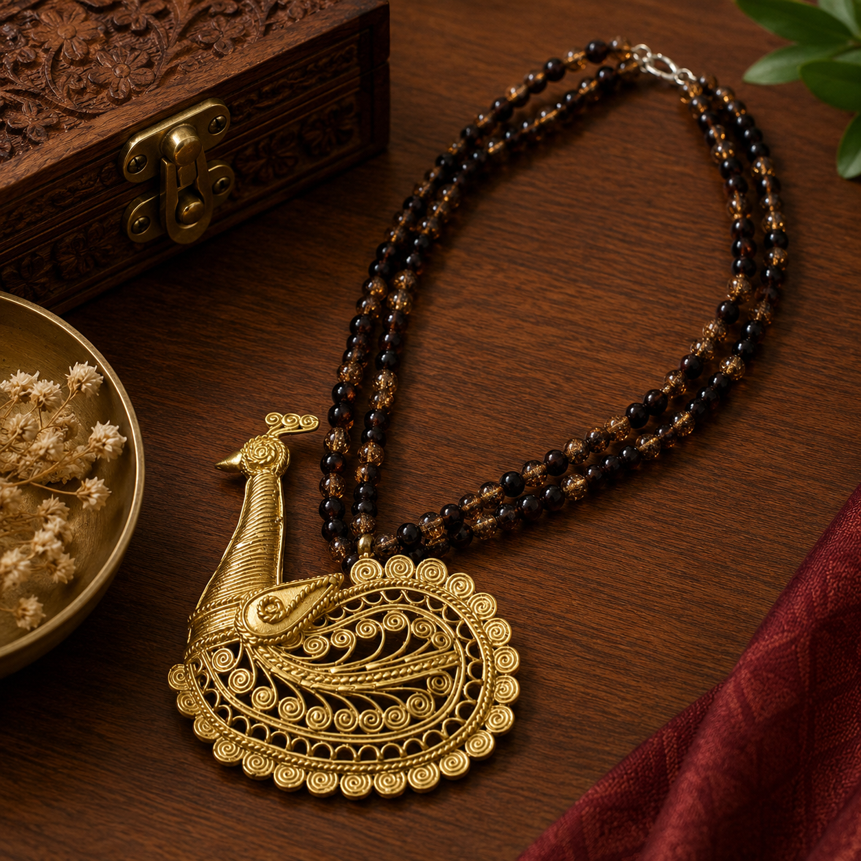 Handcrafted Dhokra Art Brass Metal Jewellery with Glass Beads for Women D83