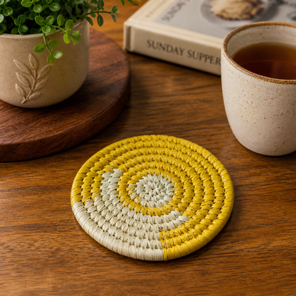 Handmade Sabai Grass Coasters (Set of 4) || Diameter 4"