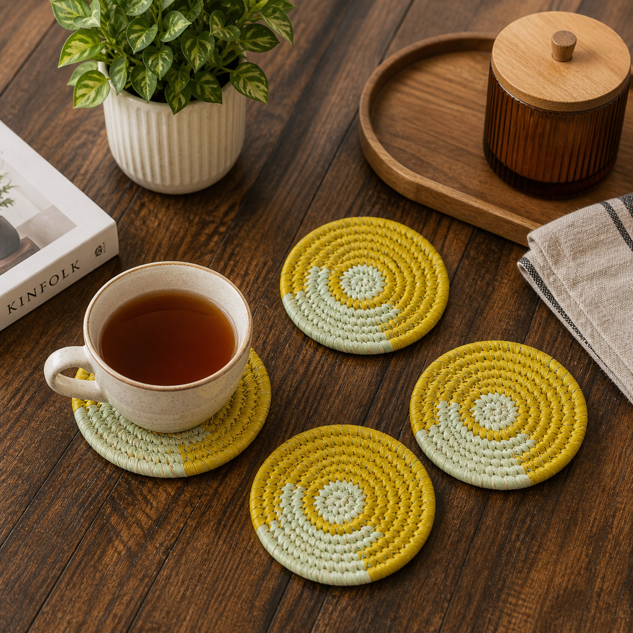 Handmade Sabai Grass Coasters (Set of 4) || Diameter 4"