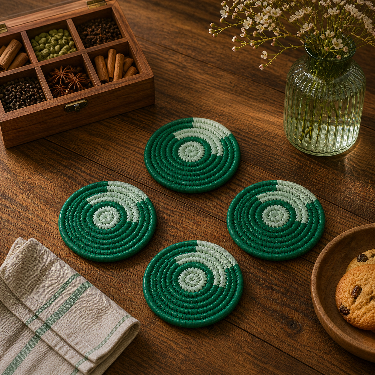 Handmade Sabai Grass Coasters (Set of 4) || Diameter 4"
