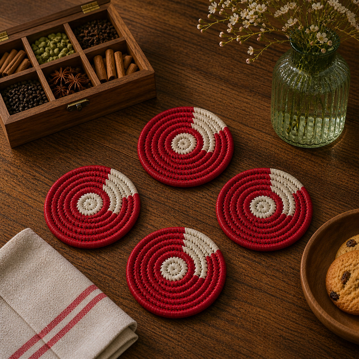 Handmade Sabai Grass Coasters (Set of 4) || Diameter 4"
