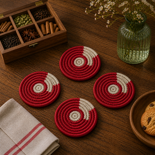 Handmade Sabai Grass Coasters (Set of 4) || Diameter 4"