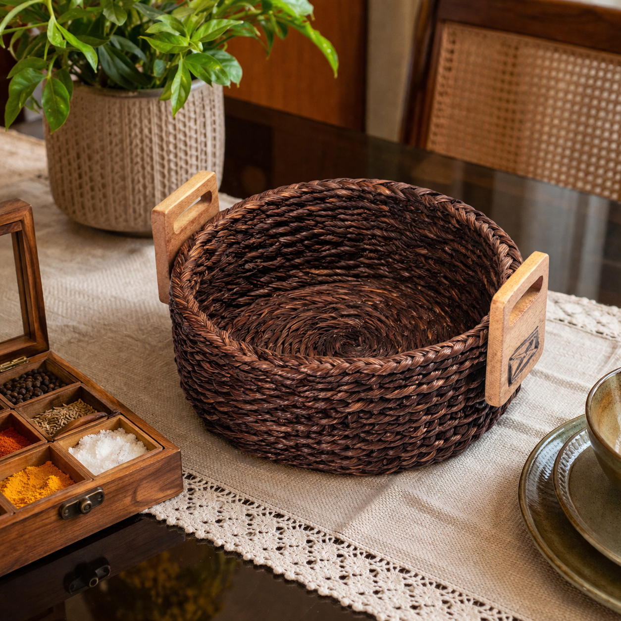 Handcrafted Sabai Grass AZO-Free Dyed 100% Natural Storage Box/Utility Box (H x L x B = 4 inch x 8 inch x 8 inch)