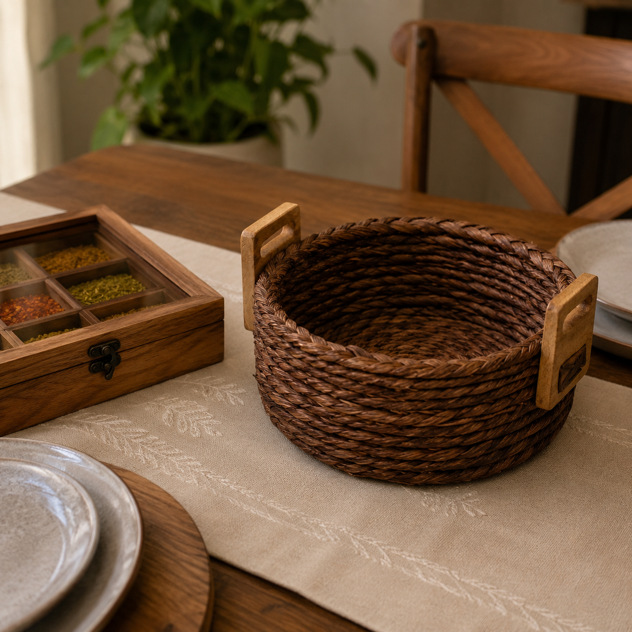 Handcrafted Sabai Grass AZO-Free Dyed 100% Natural Storage Box/Utility Box (H x L x B = 4 inch x 8 inch x 8 inch)