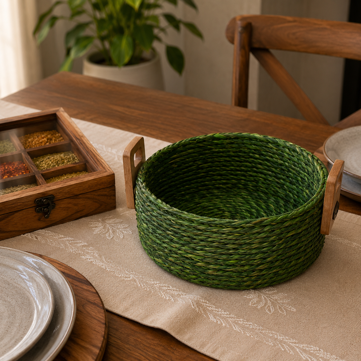 Handcrafted Sabai Grass AZO-Free Dyed 100% Natural Storage Box/Utility Box (H x L x B = 4 inch x 8 inch x 8 inch)