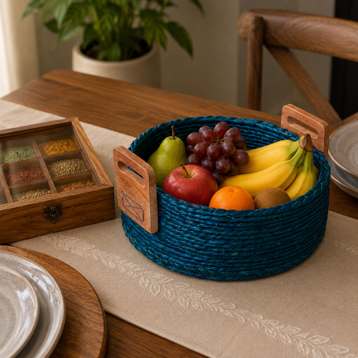 Handcrafted Sabai Grass AZO-Free Dyed 100% Natural Storage Box/Utility Box (H x L x B = 4 inch x 8 inch x 8 inch)