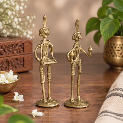 SHILPOGRAM Dhokra Brass Tribal Musician Set of 2 | Handmade Decorative Showpiece for Home, Office & Desk Decor | D24