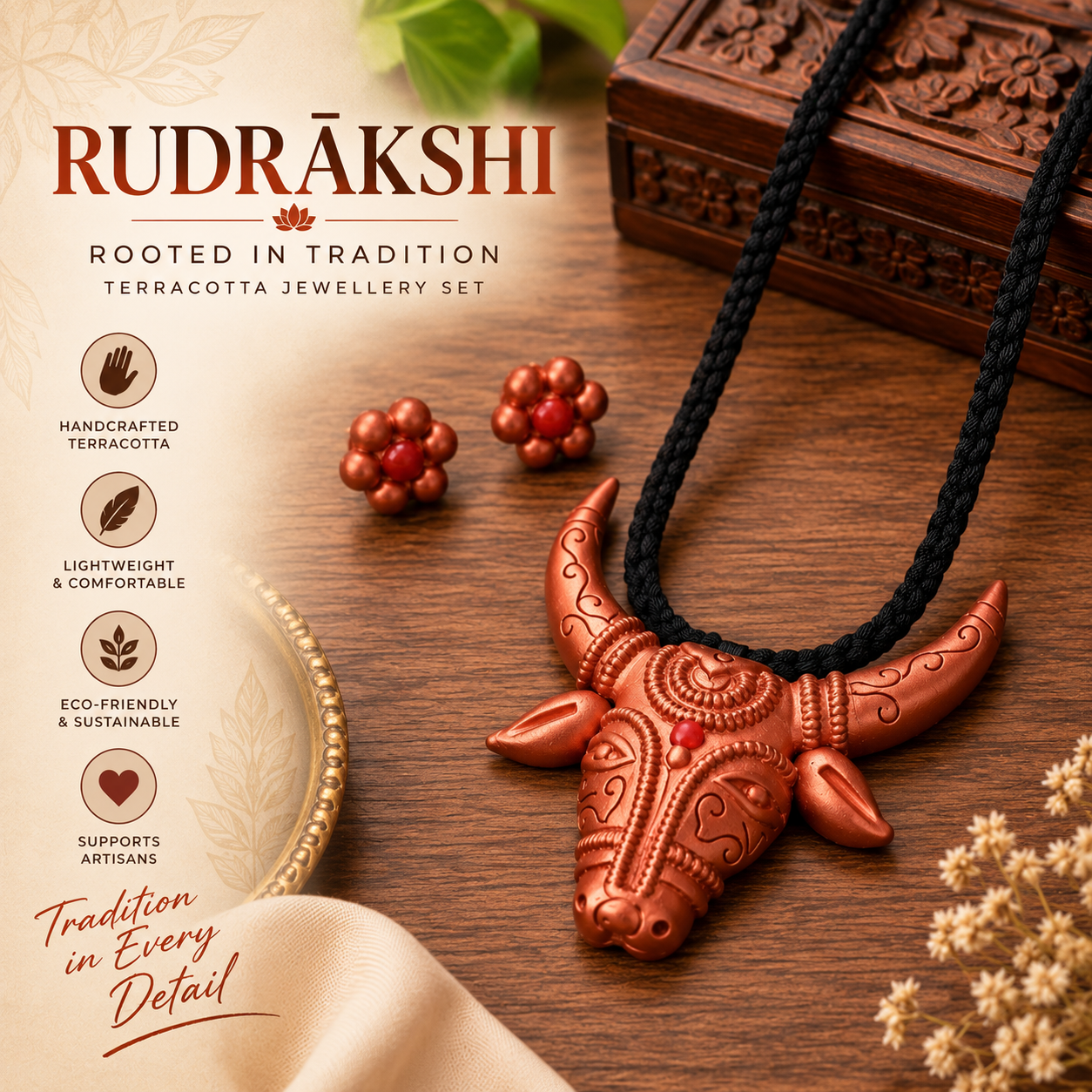Handcrafted Terracotta Jewellery Set for Women | Indian Traditional Clay Necklace & Earrings | Ethnic Fashion Jewellery | TRN180