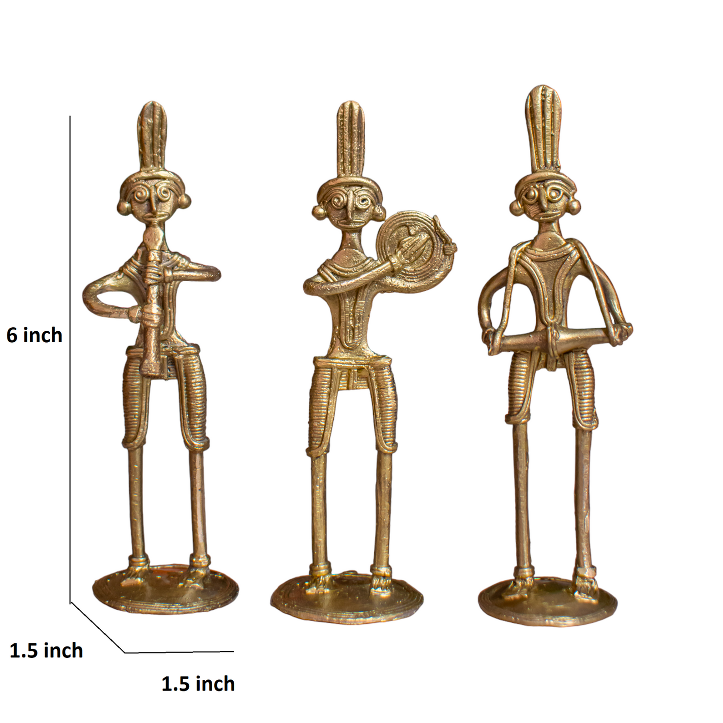 Dhokra Art Brass Metal Tribal Art Musician (Set of 3) || D25