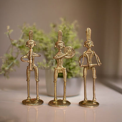 Dhokra Art Brass Metal Tribal Art Musician (Set of 3) || D25