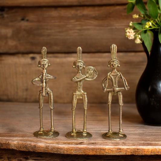 Dhokra Art Brass Metal Tribal Art Musician (Set of 3) || D25