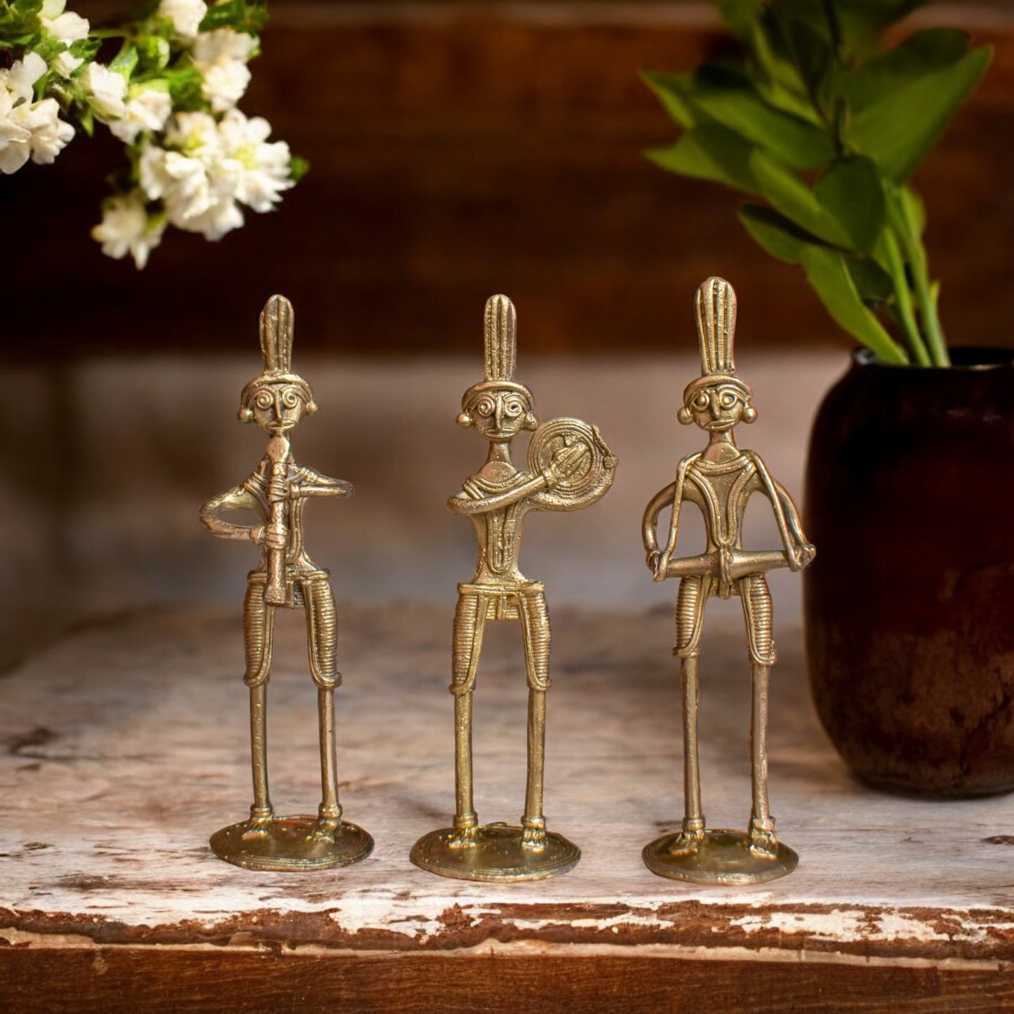 Dhokra Art Brass Metal Tribal Art Musician (Set of 3) || D25