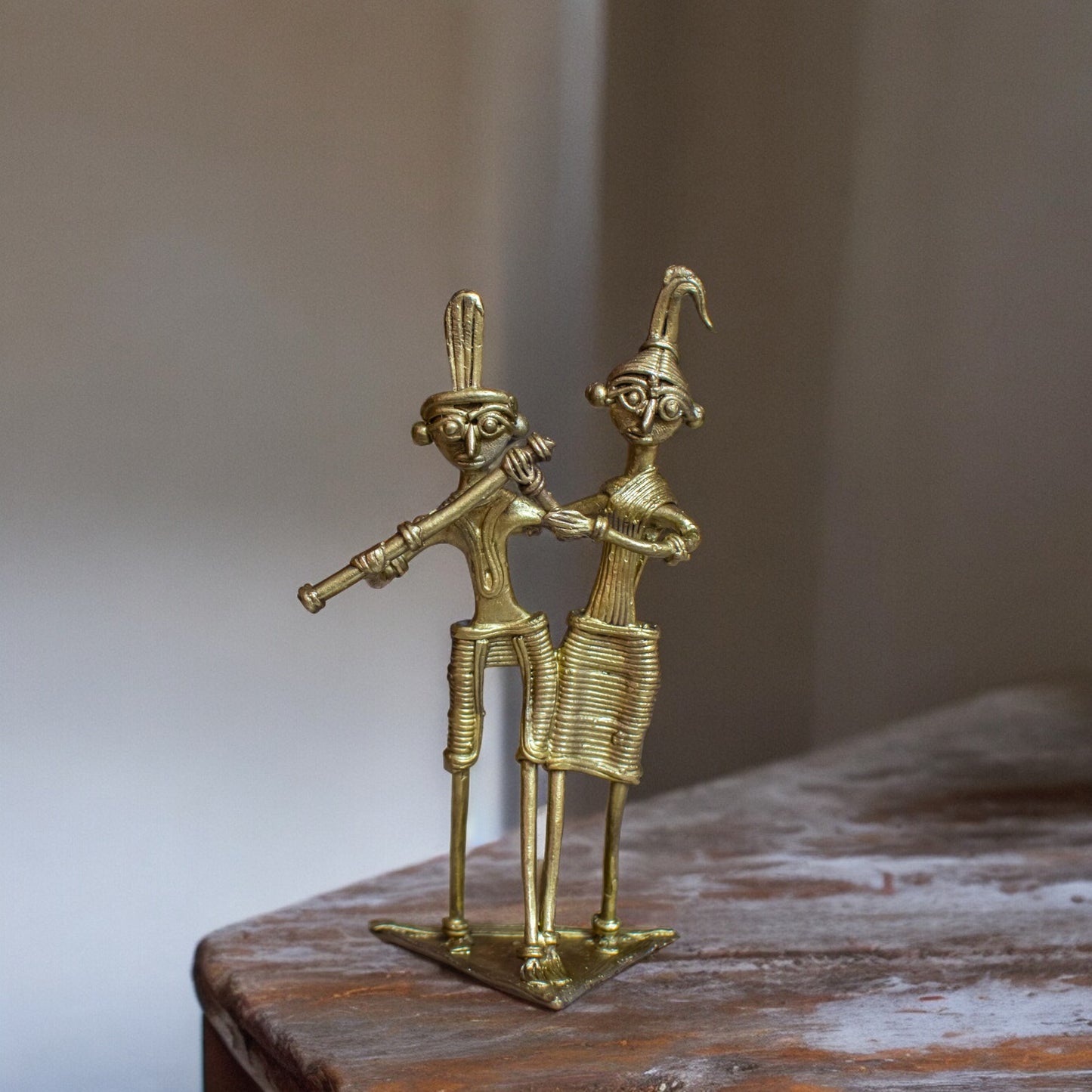 Dhokra Brass Metal Tribal Couple Dancer || 6 inch || D40