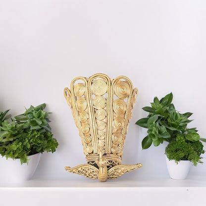 Dhokra Art Brass Metal Handcrafted Peacock Wall Mount Pen Stand || D48