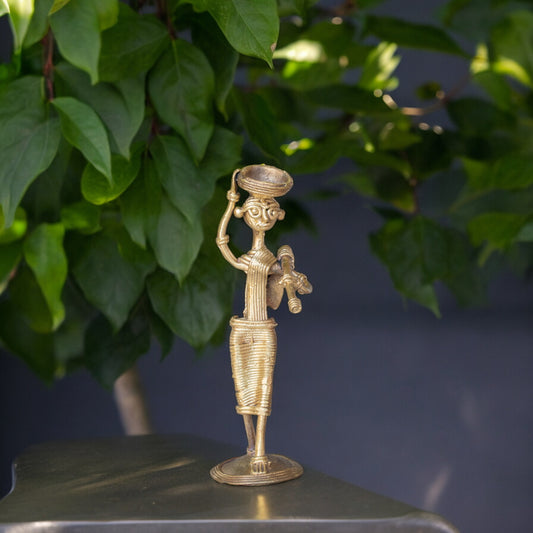 Dhokra Art Brass Metal Tribal Farmer Woman for Home Decor || 6 inch || D55