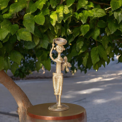 Dhokra Art Brass Metal Tribal Farmer Woman for Home Decor || 6 inch || D55