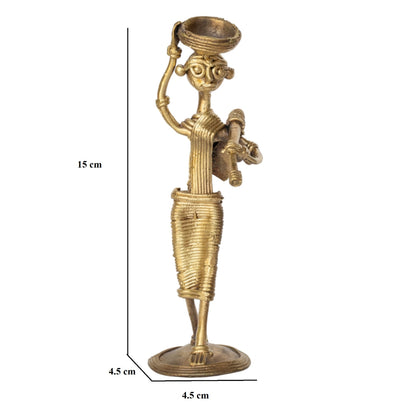 Dhokra Art Brass Metal Tribal Farmer Woman for Home Decor || 6 inch || D55