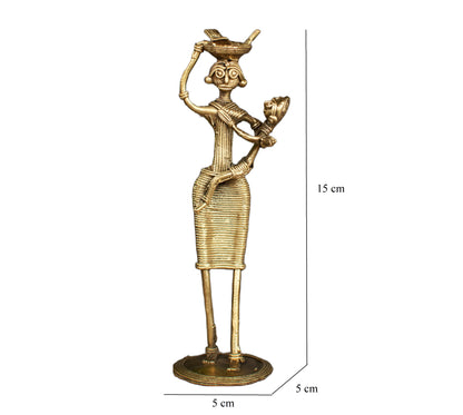 Dhokra Art Brass Metal Woman with Baby and Fish Basket for Home Decor || D85
