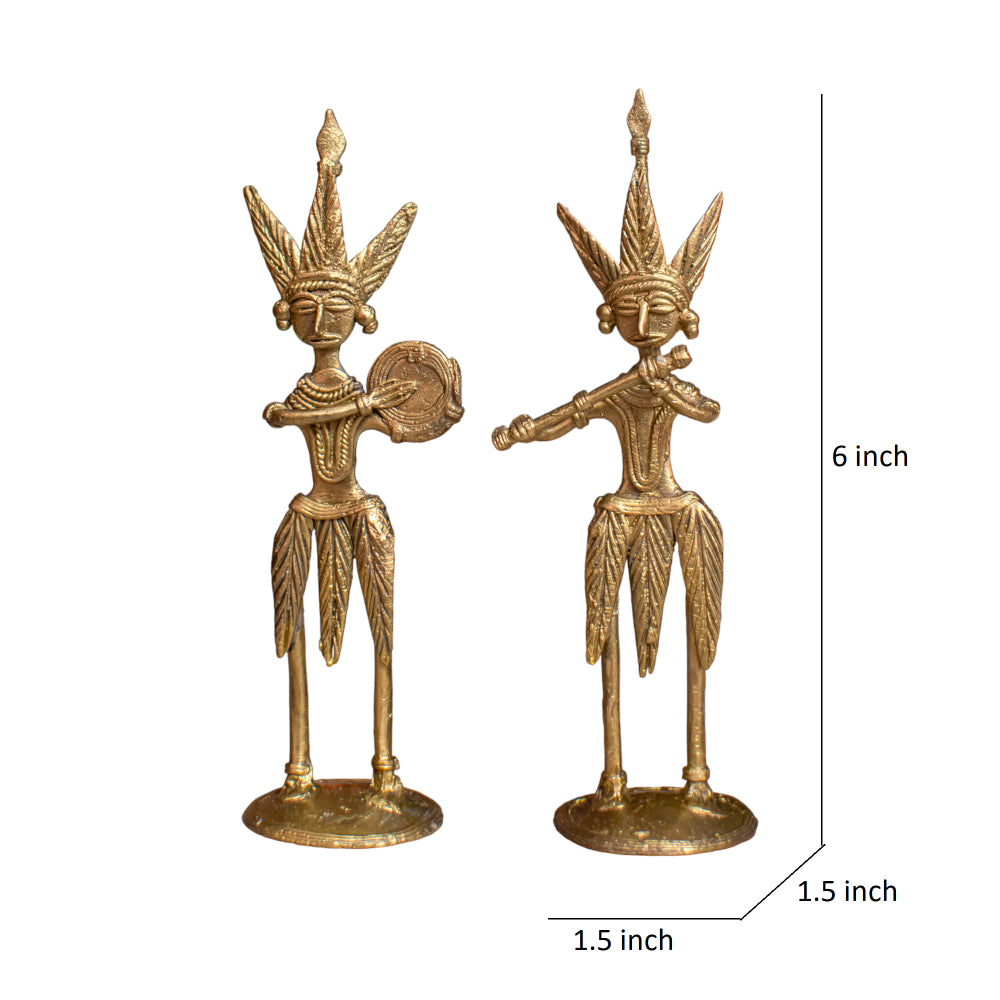Dhokra Art Brass Metal Tribal Art Musician (Set of 2) Decorative Showpiece for Home Decor || D86