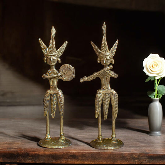 Dhokra Art Brass Metal Tribal Art Musician (Set of 2) Decorative Showpiece for Home Decor || D86