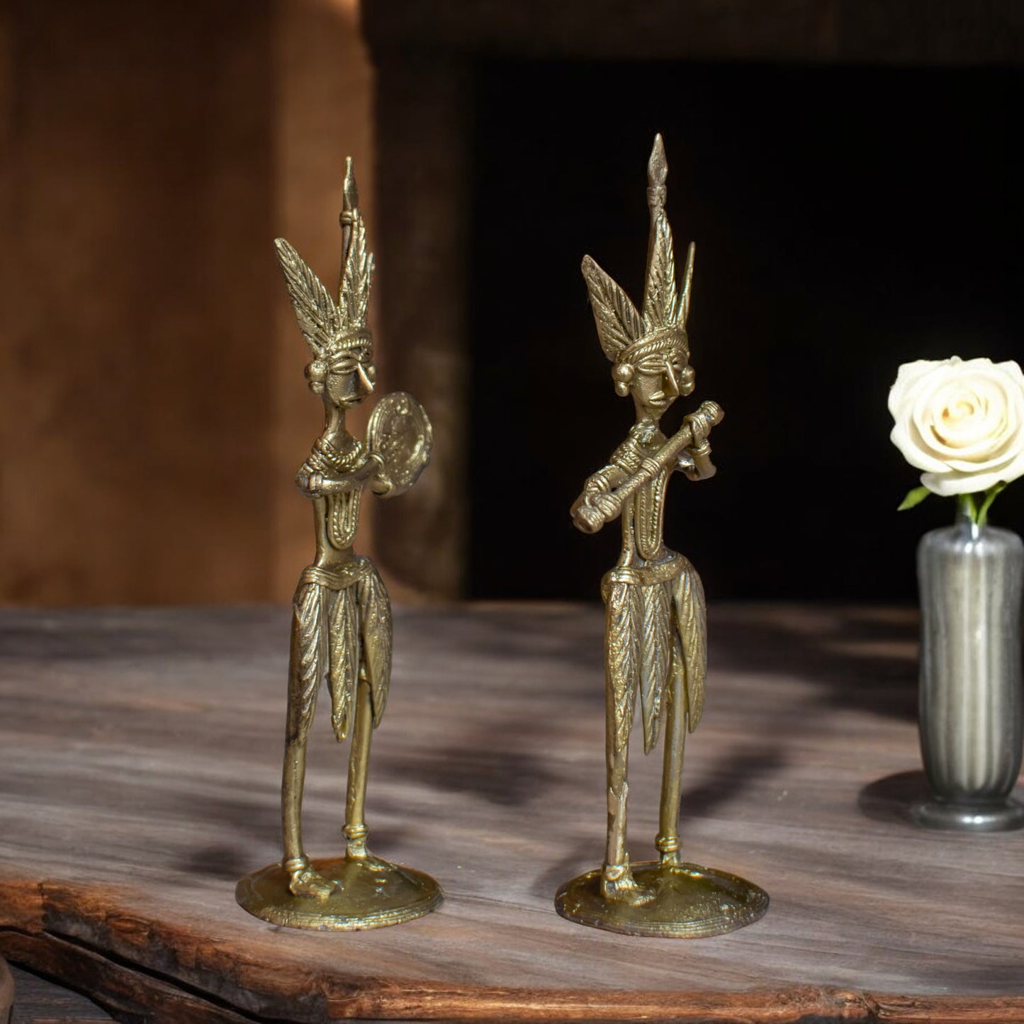 Dhokra Art Brass Metal Tribal Art Musician (Set of 2) Decorative Showpiece for Home Decor || D86