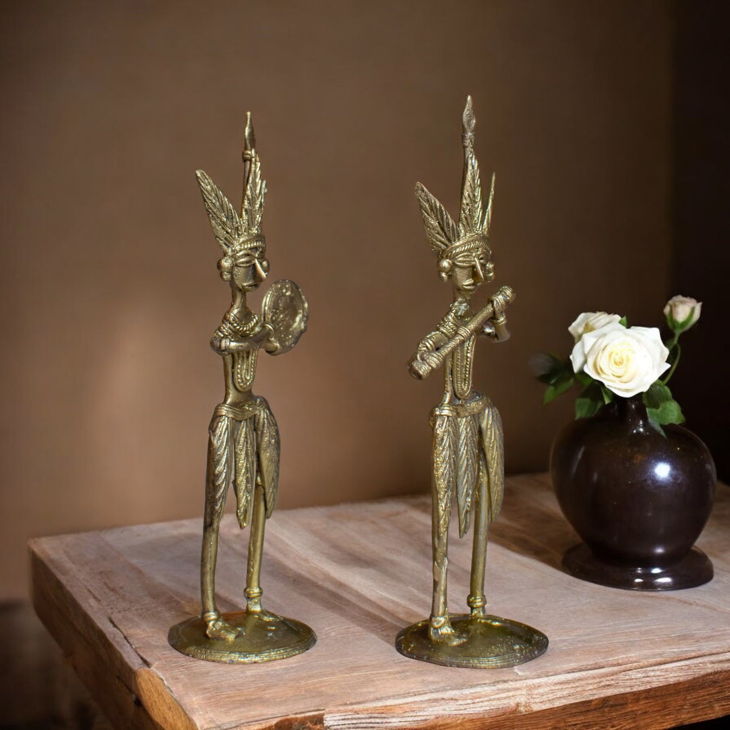 Dhokra Art Brass Metal Tribal Art Musician (Set of 2) Decorative Showpiece for Home Decor || D86