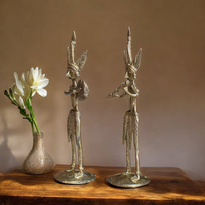 Dhokra Art Brass Metal Tribal Art Musician (Set of 2) Decorative Showpiece for Home Decor || D86
