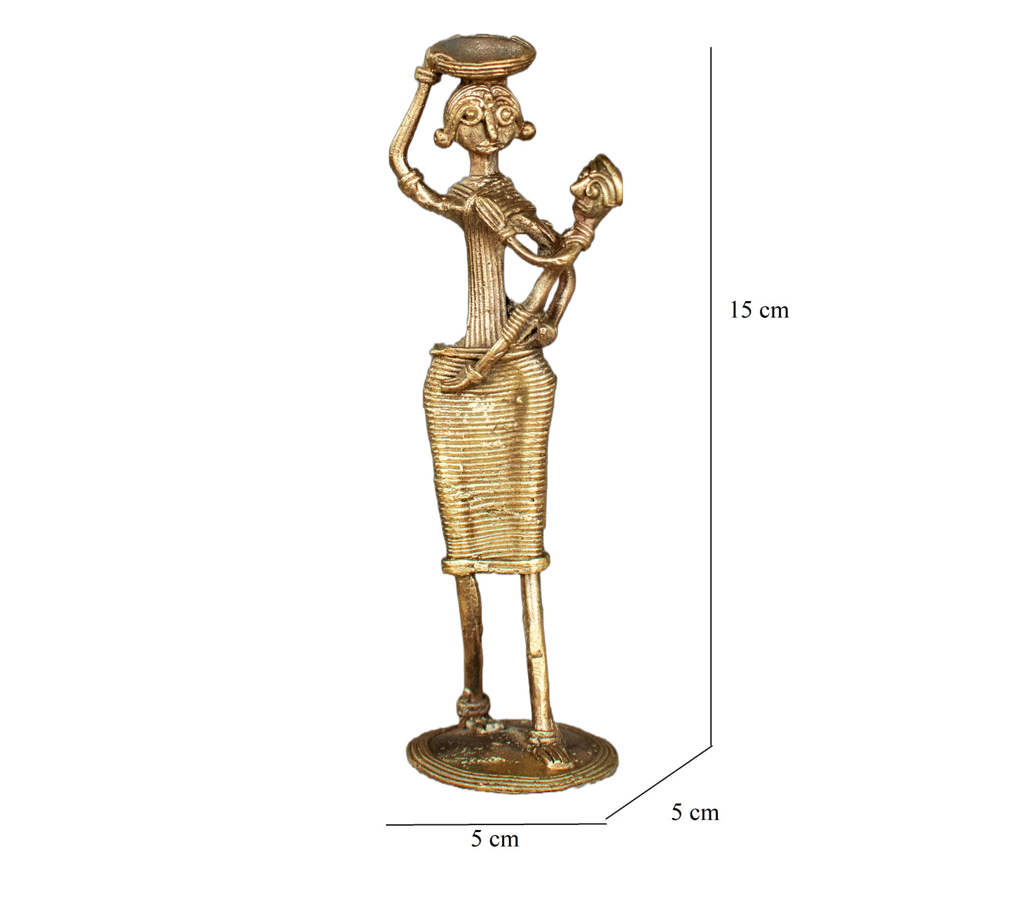 Dhokra Art Brass Metal Woman with Baby and Basket for Home Decor || D89