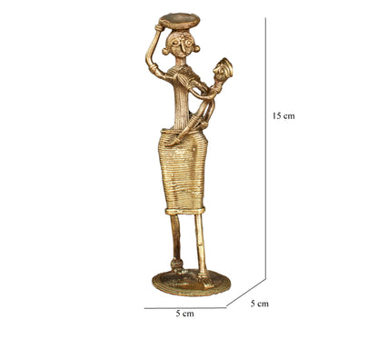 Dhokra Art Brass Metal Woman with Baby and Basket for Home Decor || D89