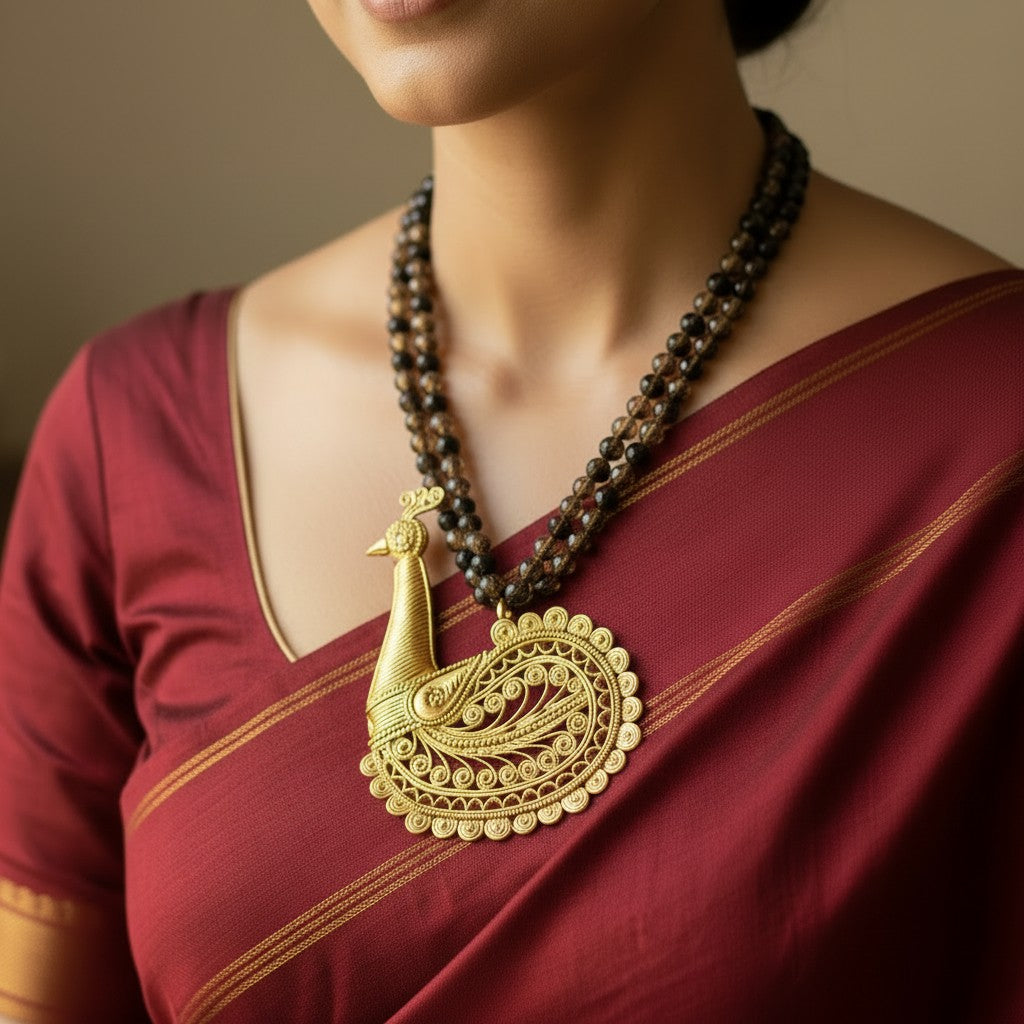 Handcrafted Dhokra Art Brass Metal Jewellery with Glass Beads for Women D83