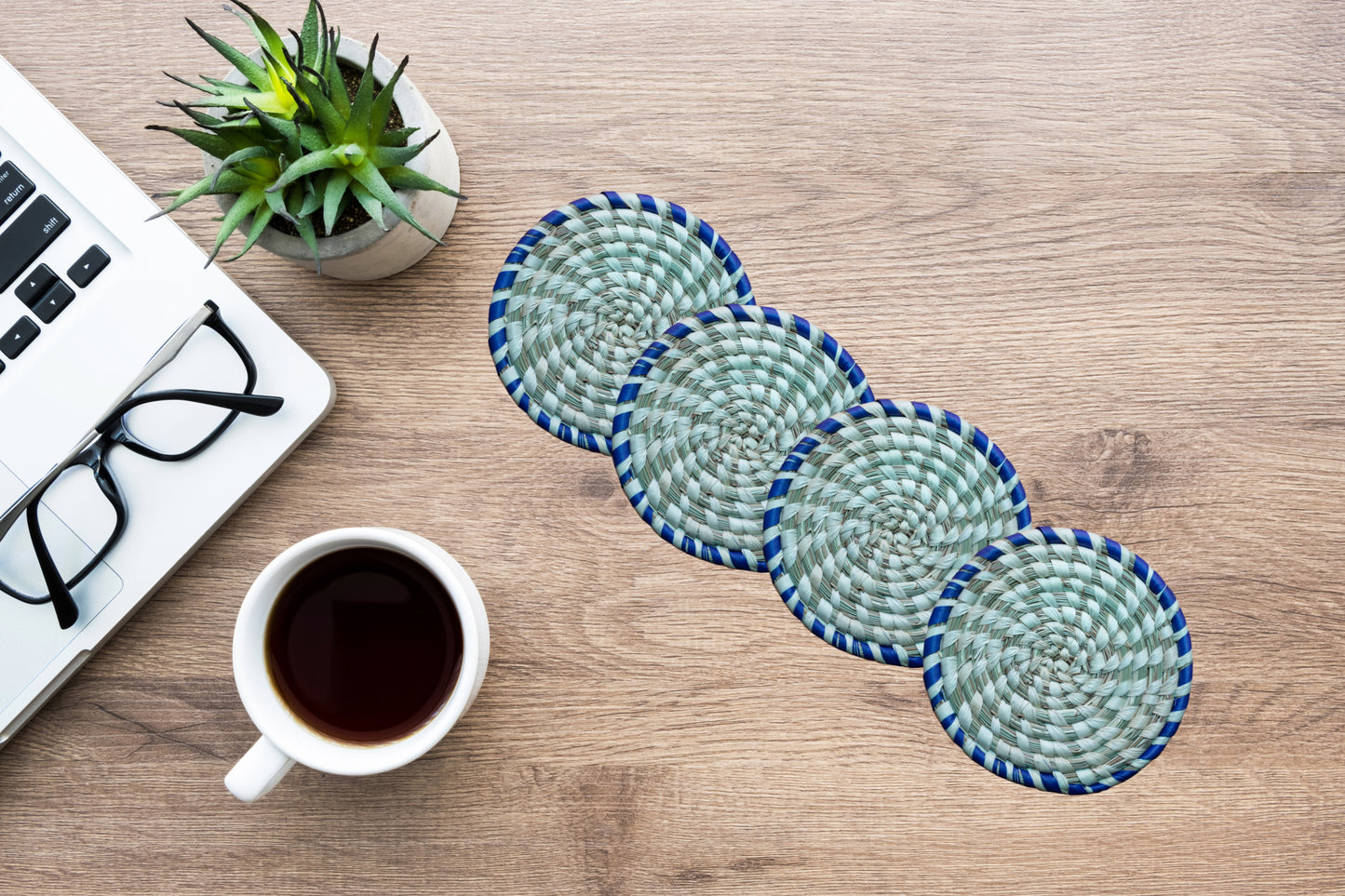 Handmade Sabai Grass Coasters (Set of 4) || Diameter 4"