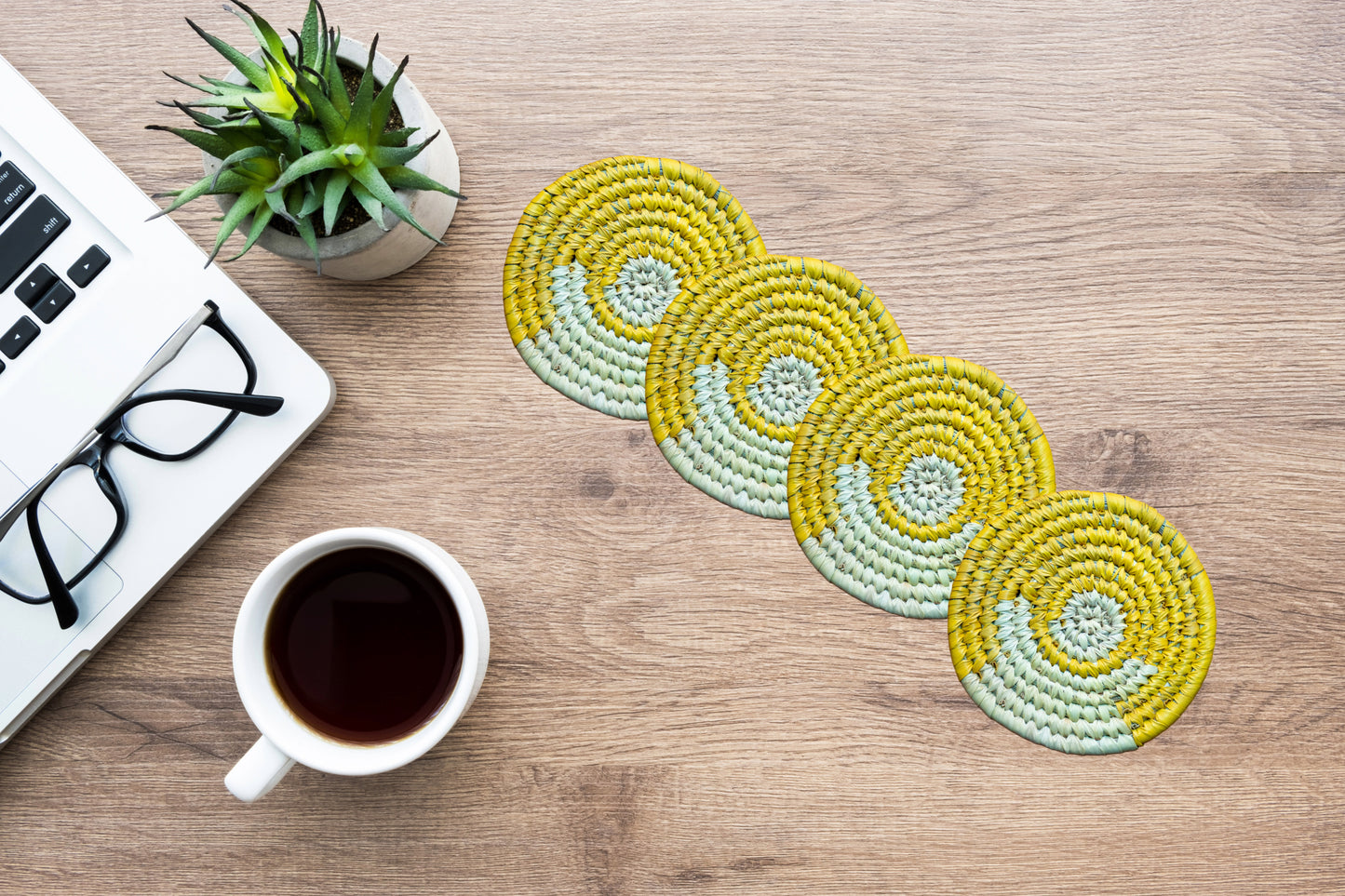 Handmade Sabai Grass Coasters (Set of 4) || Diameter 4"