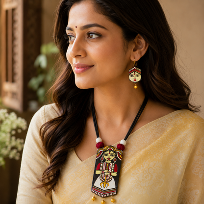 Handcrafted Terracotta Devi Durga Jewellery Set for Women | Indian Traditional Clay Necklace & Earrings | Ethnic Fashion Jewellery | TRN179