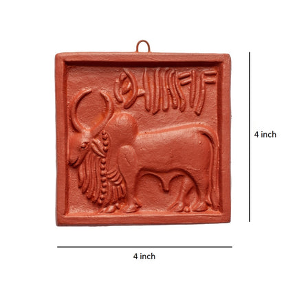 Terracotta Harappan Wall Hanging Art Tiles | Indus Valley Bull & Unicorn Motif | Handmade Decorative Wall Plaques (4 x 4 Inch)