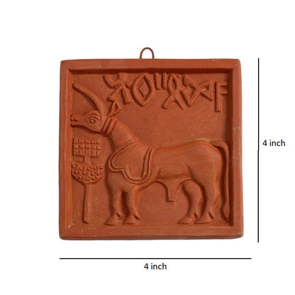 Terracotta Harappan Wall Hanging Art Tiles | Indus Valley Bull & Unicorn Motif | Handmade Decorative Wall Plaques (4 x 4 Inch)
