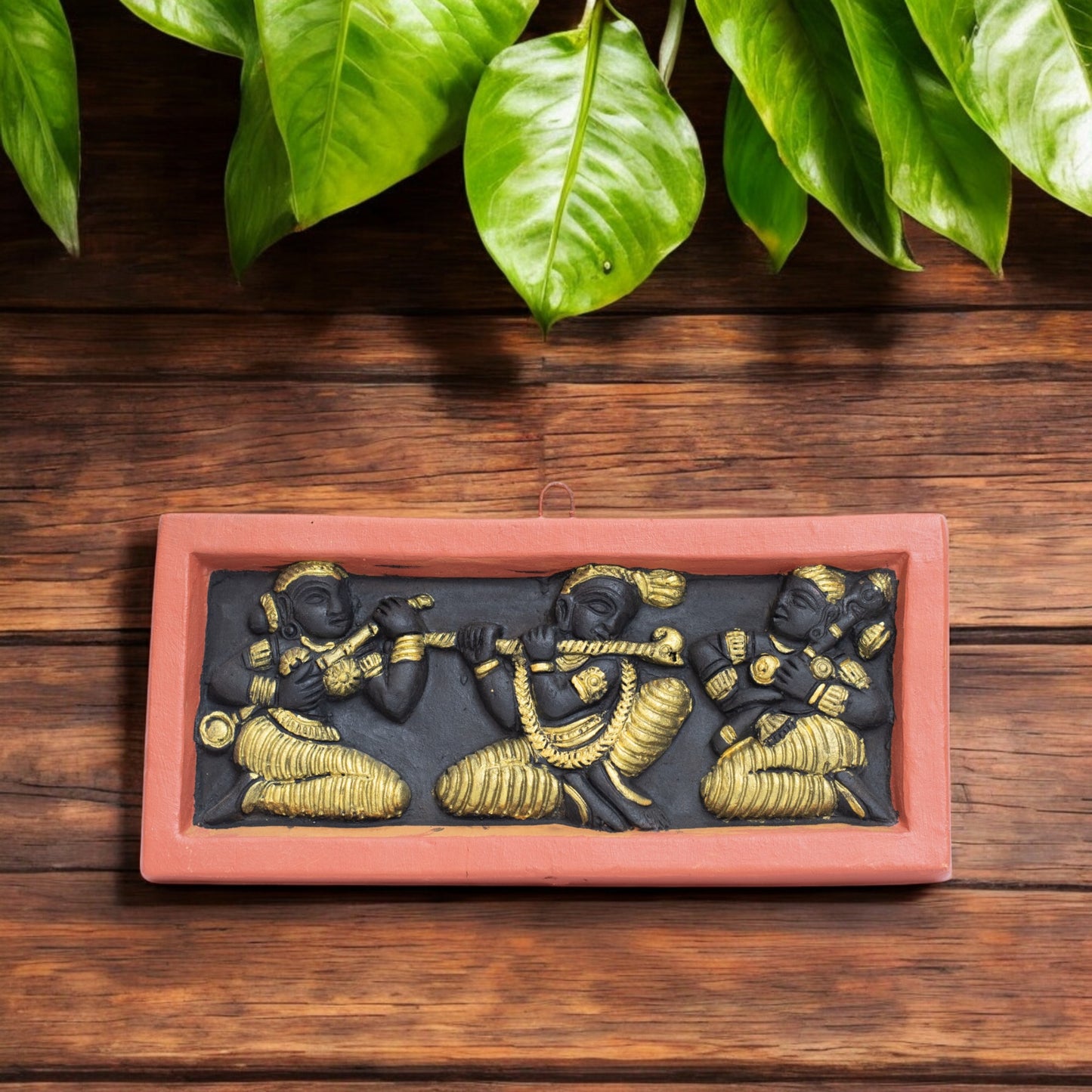 Terracotta Art Bankura Wall hanging Tiles T0016 (8 inch x 4 inch)||   black-golden