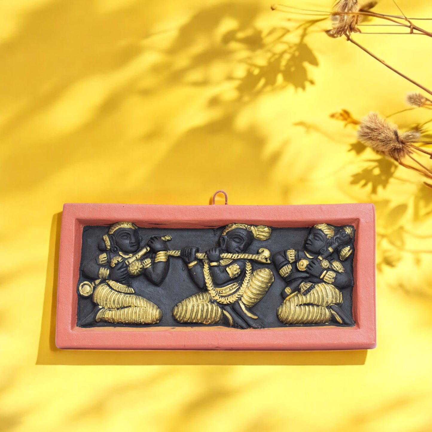 Terracotta Art Bankura Wall hanging Tiles T0016 (8 inch x 4 inch)||   black-golden