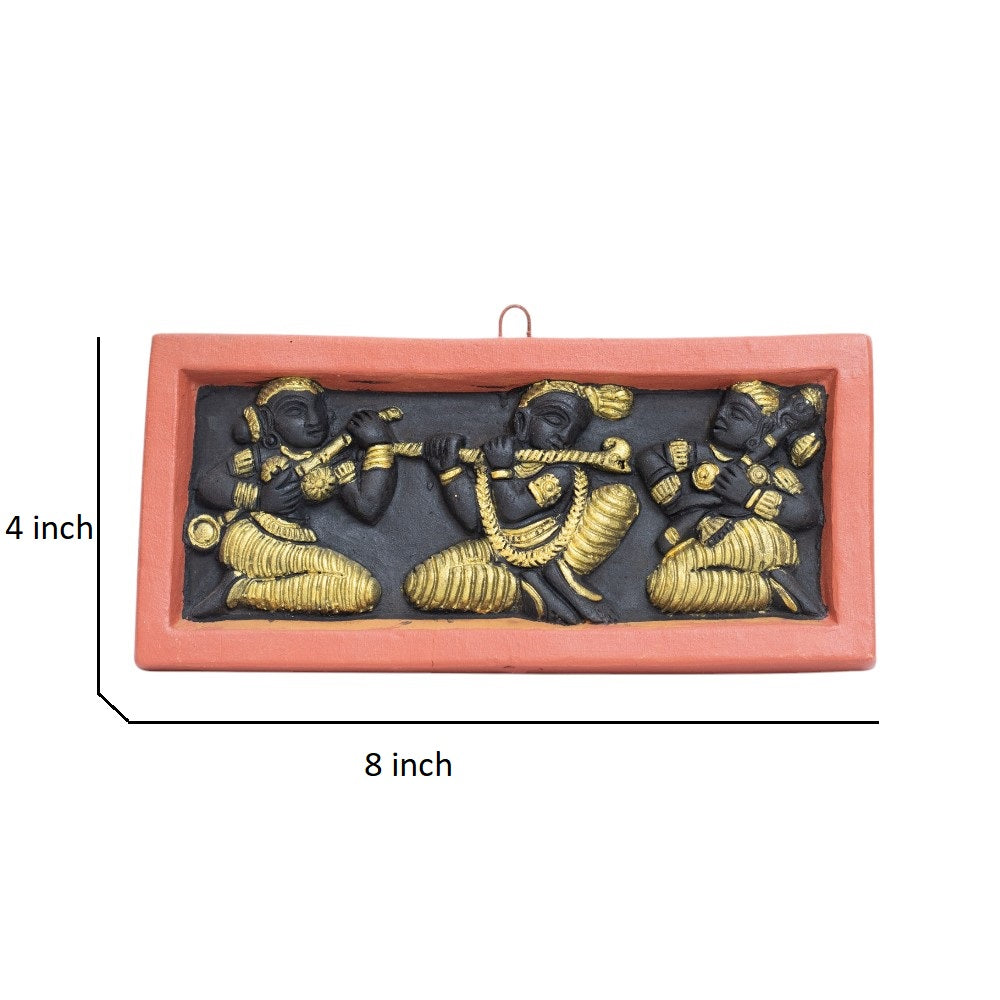 Terracotta Art Bankura Wall hanging Tiles T0016 (8 inch x 4 inch)||   black-golden