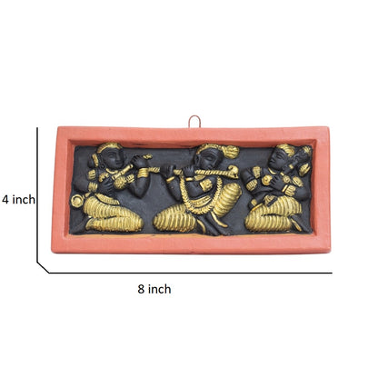 Terracotta Art Bankura Wall hanging Tiles T0016 (8 inch x 4 inch)||   black-golden
