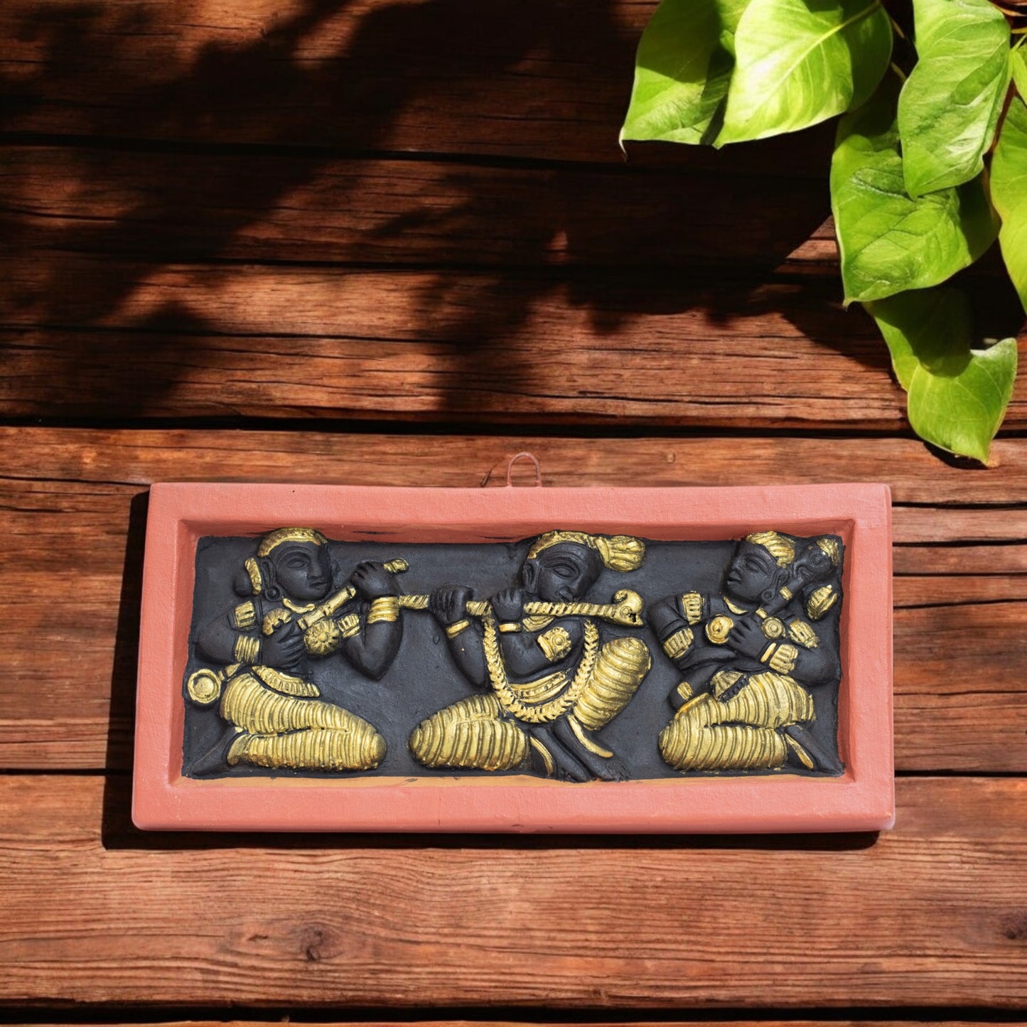 Terracotta Art Bankura Wall hanging Tiles T0016 (8 inch x 4 inch)||   black-golden