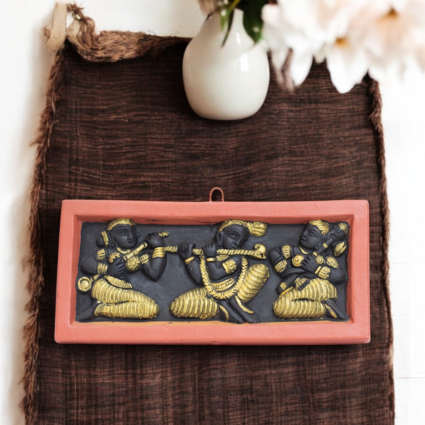 Terracotta Art Bankura Wall hanging Tiles T0016 (8 inch x 4 inch)||   black-golden